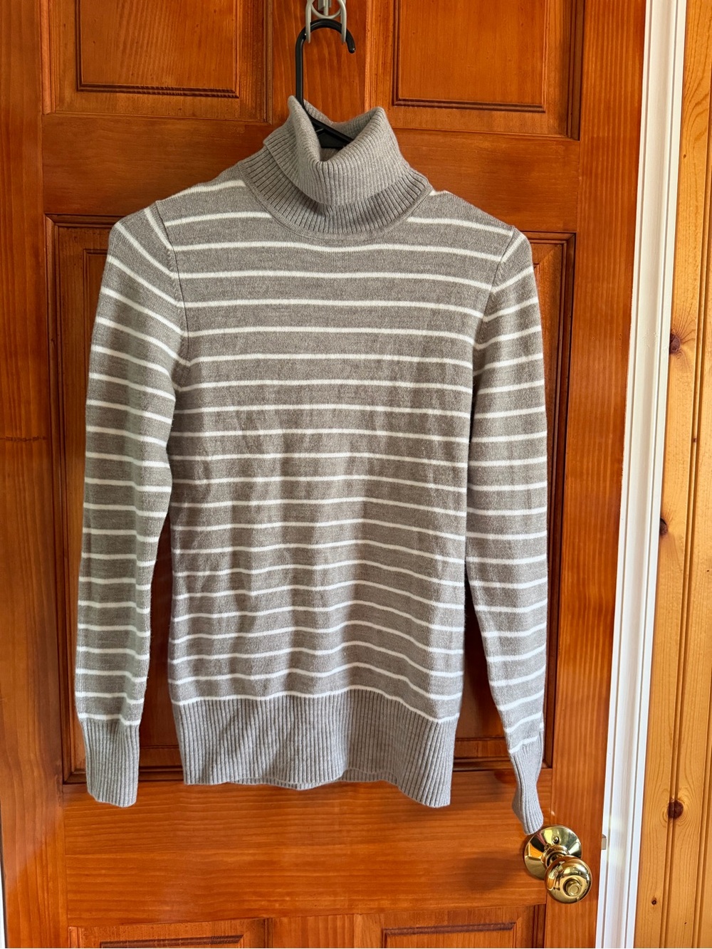 French Connection Gray & White Striped Turtleneck Sweater
